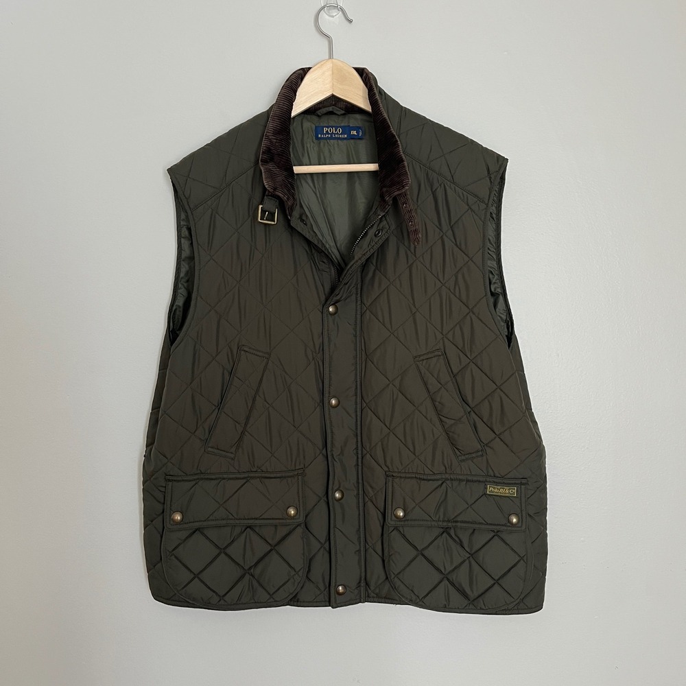 Polo Ralph Lauren Quilted Vest Mens XXL‎ Olive Green Corduroy Collar